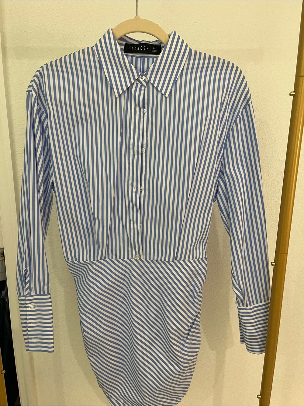 Lioness Blue and White Striped Button-Down Mini Shirt Dress